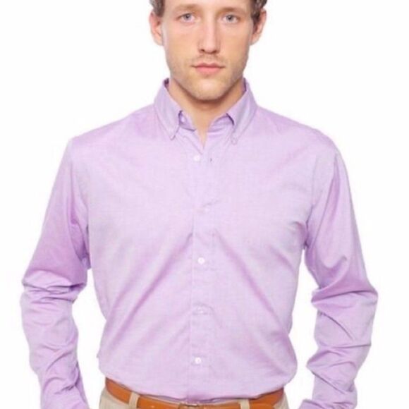 American Apparel Unisex Slim Cotton Oxford Button Down Purple Shirt with Collar - Picture 1 of 6